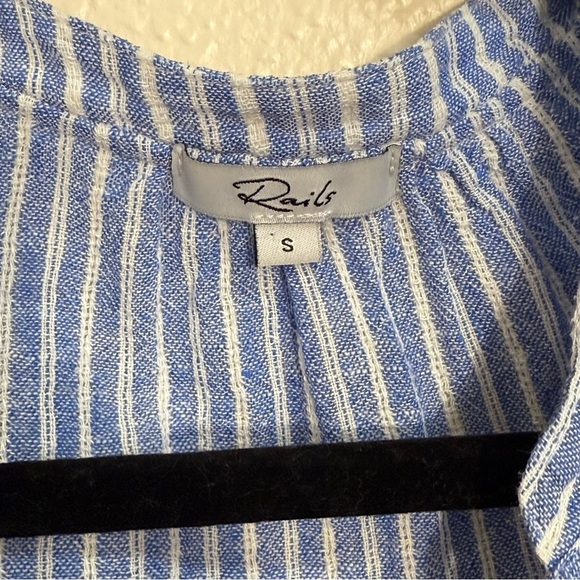 Rails Jasmine Mini Dress Tie-Neck Smocked-Waist Striped Linen-Blend small - Picture 4 of 5